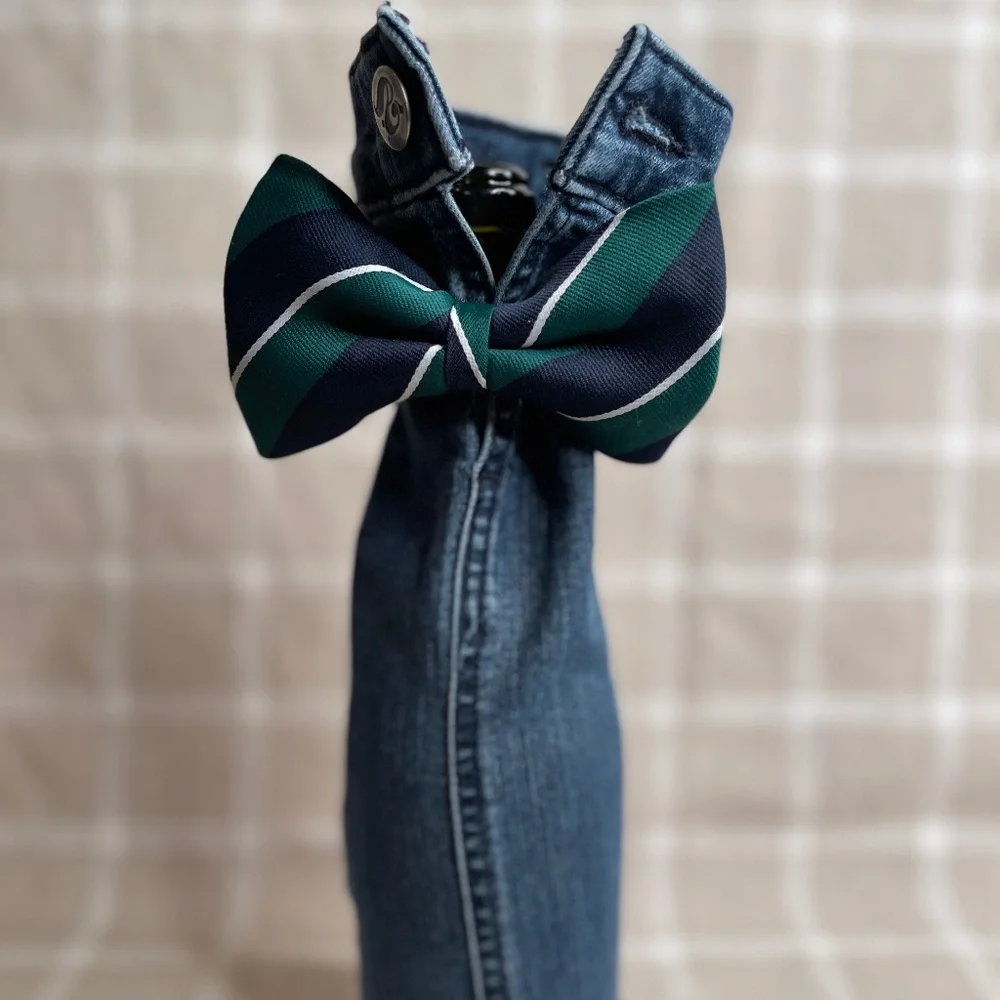 Handcrafted Wine or Liquor Bottle Gift Bag Made From Denim Jacket and Tie